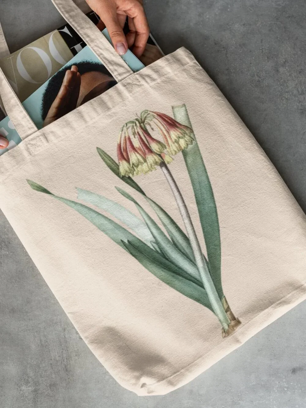 Knysna Lily Vintage Floral Print Graphic Canvas Tote Bag